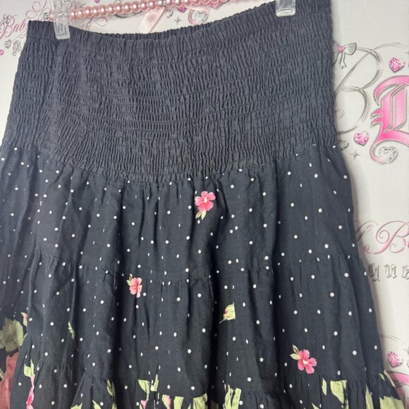 Skirt/dress roses polka dot pink green black stretchy wear as a dress or skirt - Picture 3 of 8